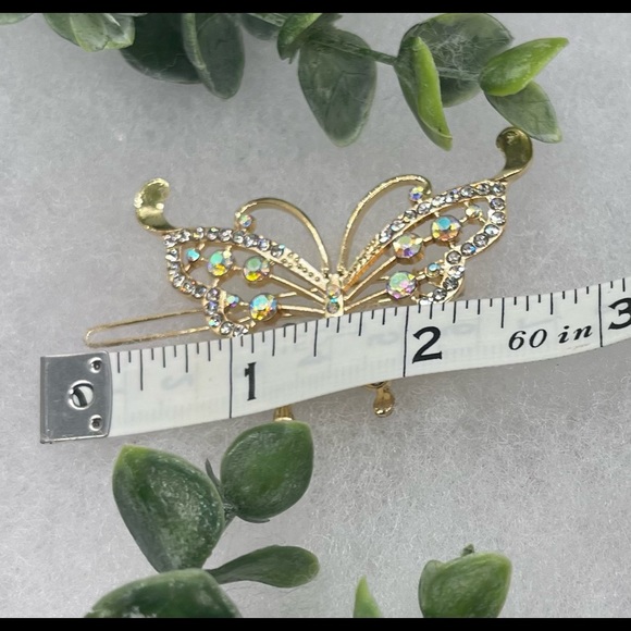 Crystal butterfly gold hair clip 2.5” hair accessories bridesmaid - Picture 2 of 4